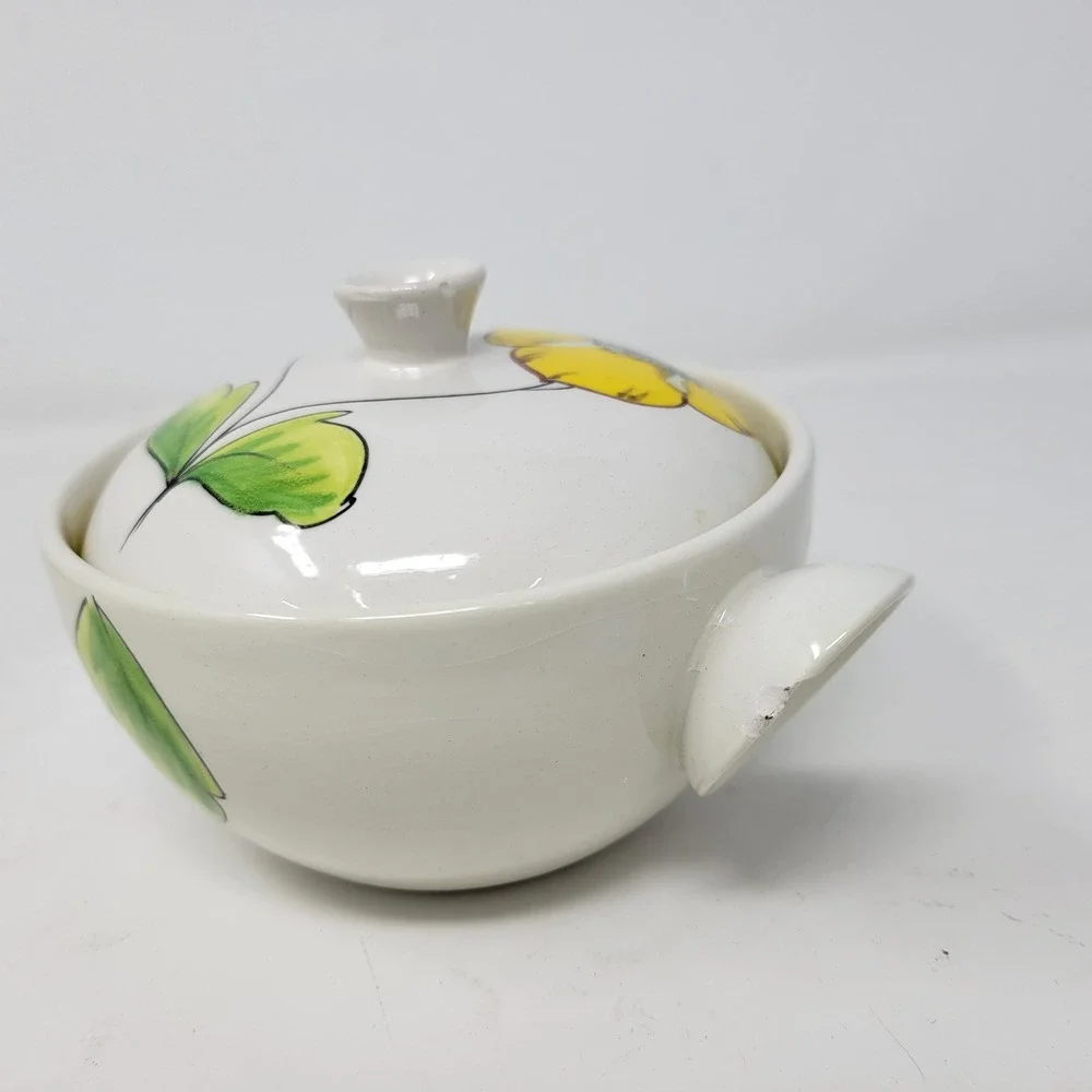 Mancioli Italy Vintage Floral Ceramic Lidded‎ Soup Rice Bowls Set of 4
